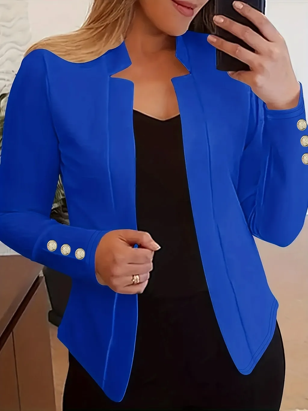 Solid Colour Cuff Small Suit Long Sleeve Jacket Suit - Bright Blue Cufflinks
