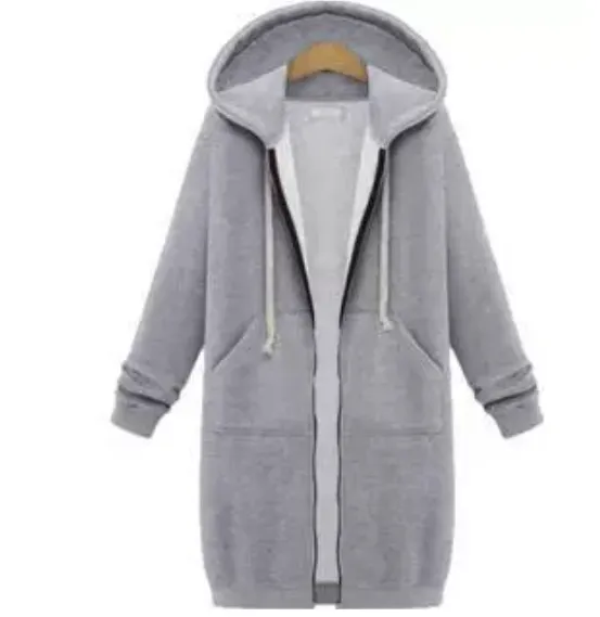 Hooded Long sleeved Winter Sweater Women's Jacket In A Long Thick Shirt Gray - Shop at LoveMi