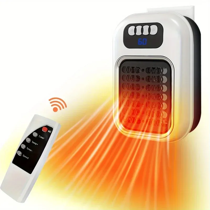 Wall Mounted Portable Small Electric Heater With Remote Control, Adjustable Silent Thermostat Suitable For Winter Home Offices Bathroom