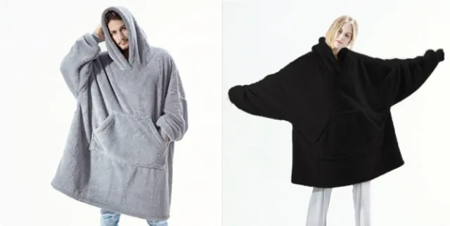 Hoodie Sweatshirt With Big Pocket Tops Sweater Comfortable Loose Double Sided Fleece Thicker Wearable Blanket Set6 One Size - Shop at LoveMi