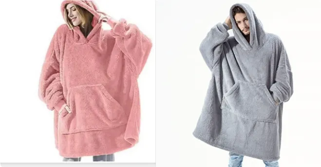 Hoodie Sweatshirt With Big Pocket Tops Sweater Comfortable Loose Double-Sided Fleece Thicker Wearable Blanket - Set15-One Size