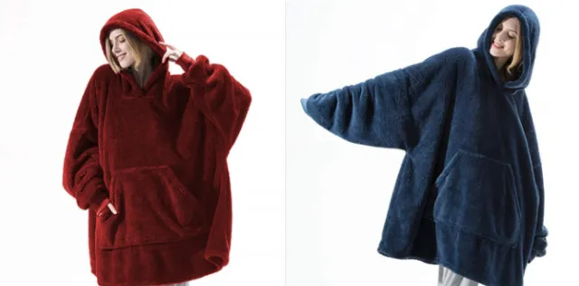 Hoodie Sweatshirt With Big Pocket Tops Sweater Comfortable Loose Double Sided Fleece Thicker Wearable Blanket Set18 One Size - Shop at LoveMi
