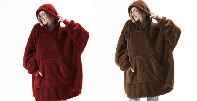 Hoodie Sweatshirt With Big Pocket Tops Sweater Comfortable Loose Double-Sided Fleece Thicker Wearable Blanket - Set13-One Size