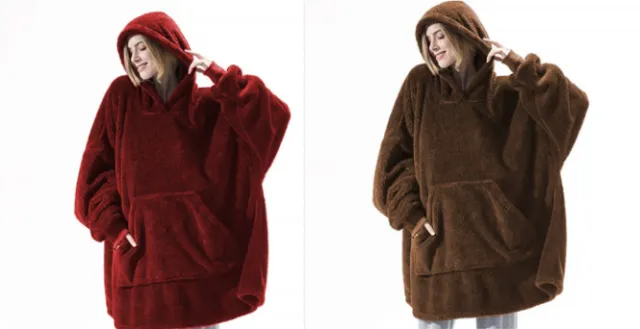 Hoodie Sweatshirt With Big Pocket Tops Sweater Comfortable Loose Double Sided Fleece Thicker Wearable Blanket Set13 One Size - Shop at LoveMi