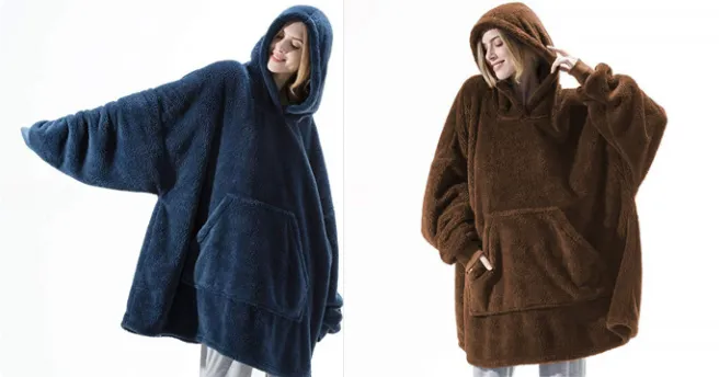 Hoodie Sweatshirt With Big Pocket Tops Sweater Comfortable Loose Double-Sided Fleece Thicker Wearable Blanket - Set11-One Size