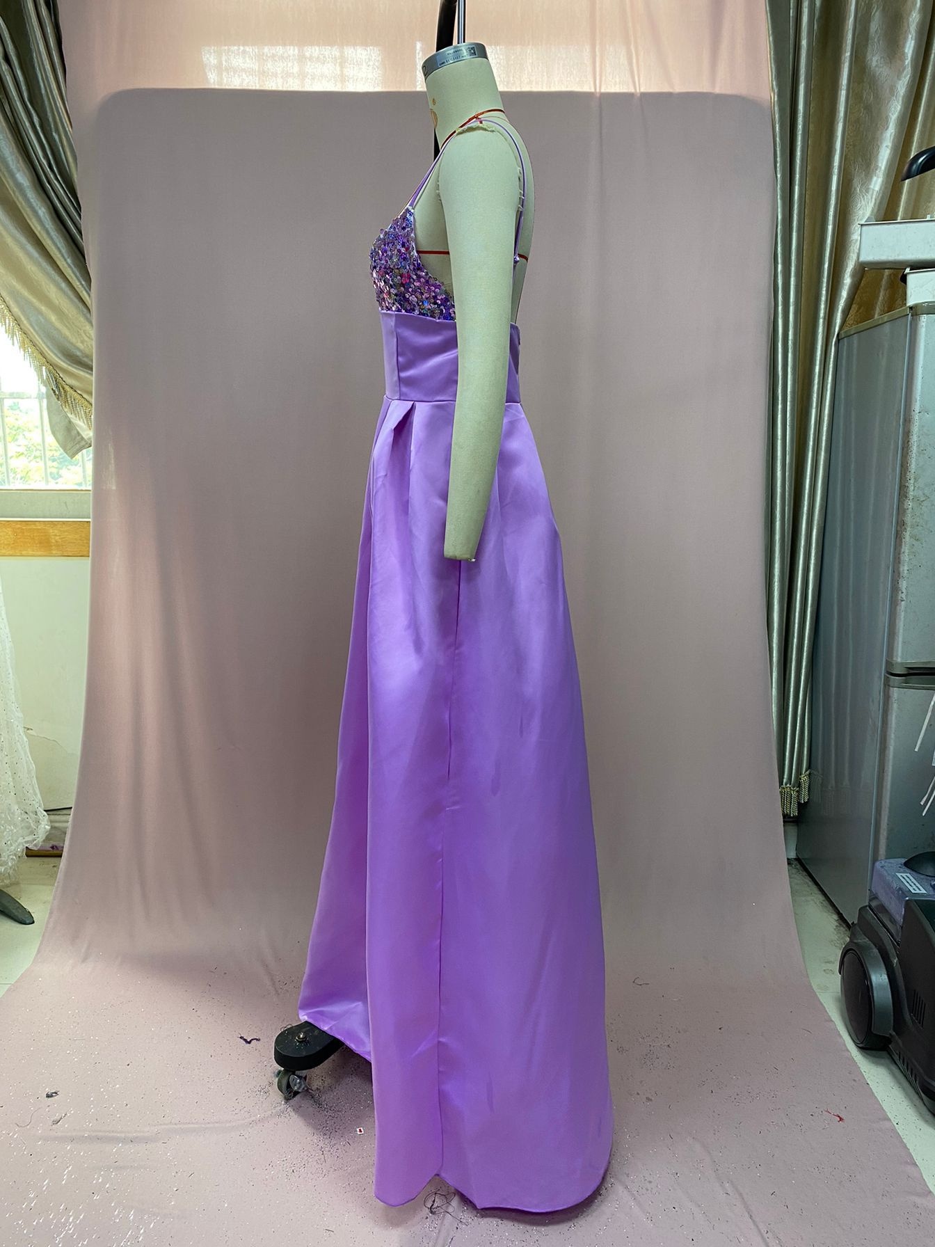 European And American Women's Clothing Dress Deep V Sequined Sexy Slit