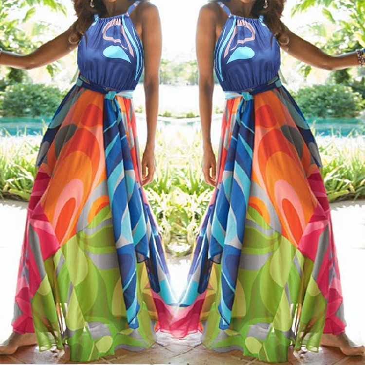 Women's Bohemian Halter Sleeveless 3 Digital Printed Dress