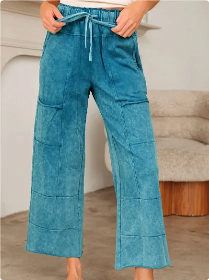Medium Grey Mineral Wash Lace up High Waist Raw Hem Patched Pocket Pants Lapis - Shop at LoveMi