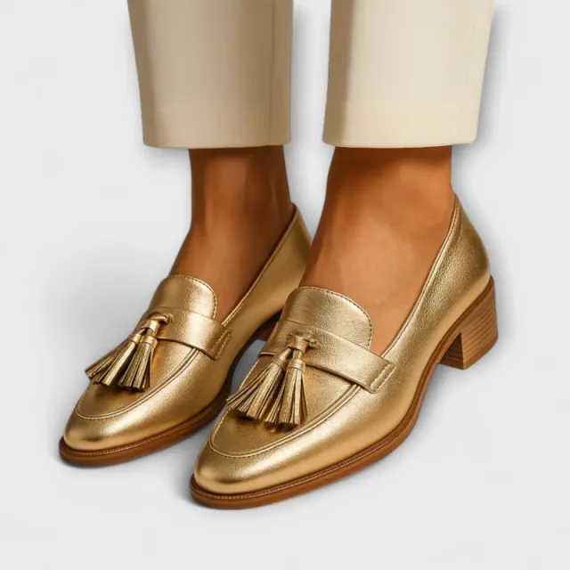 Casual Low Heel Plus Size Tassel Slip on Women's Pumps Gold - Shop at LoveMi