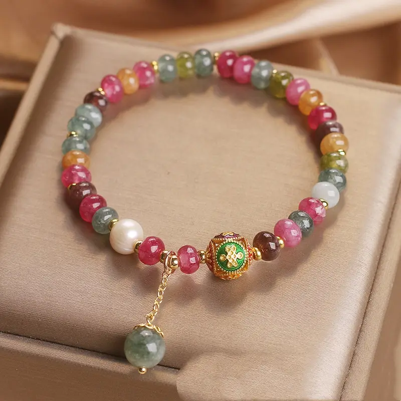 Natural Color Tourmaline Abacus Beads Jade Bracelet