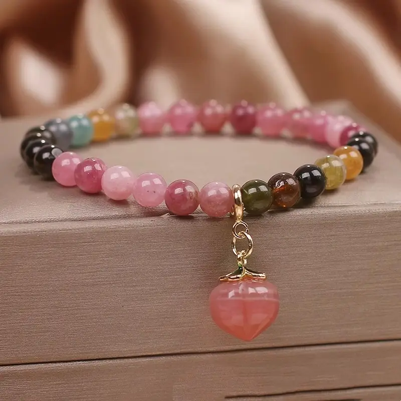Lucky Single Circle Natural Rainbow Tourmaline Bracelet