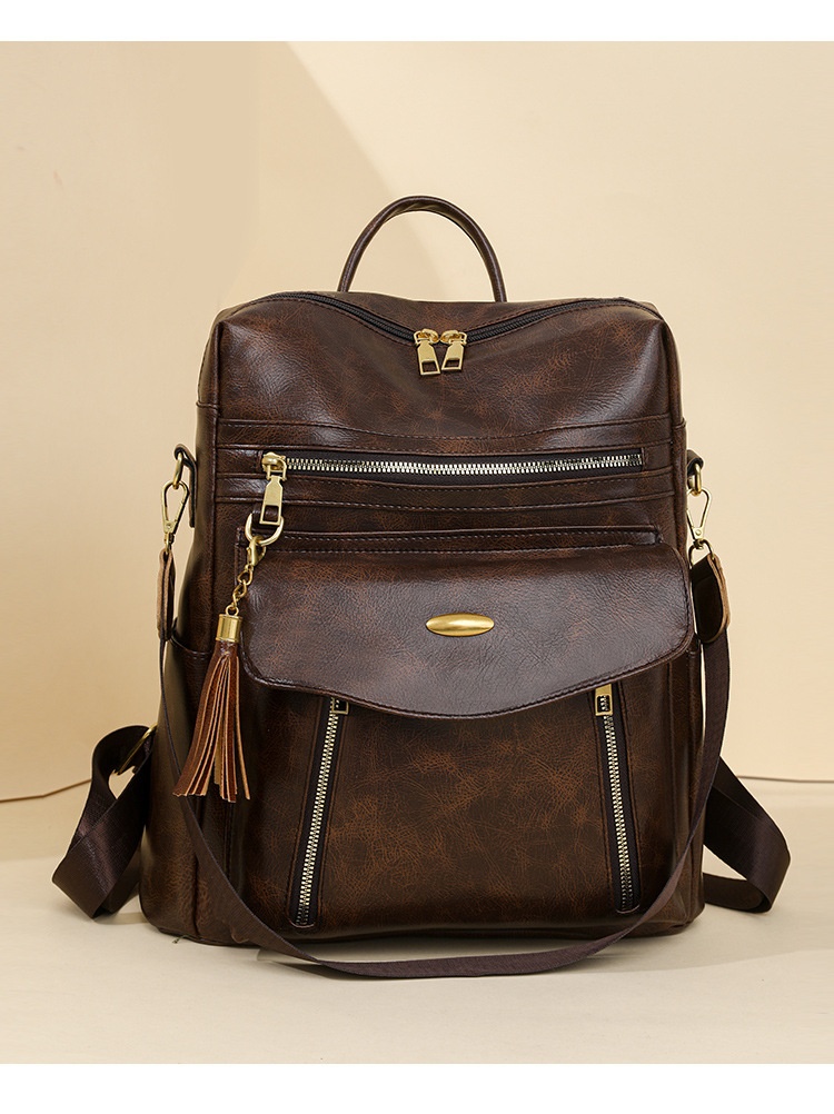 Convertible Bohemian Vegan Leather Backpack with Multiple Pockets