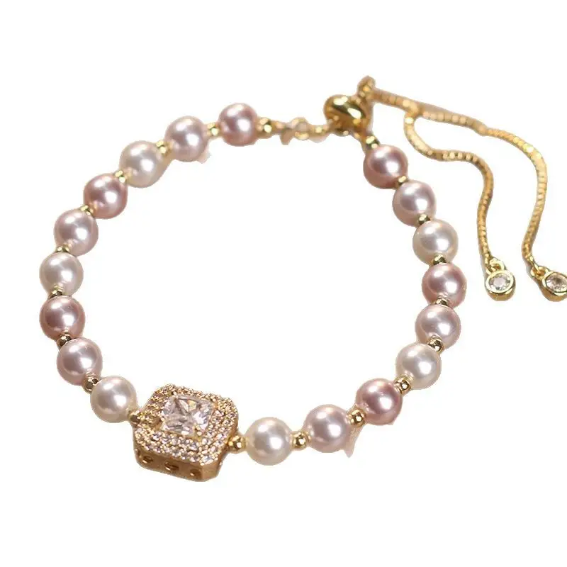 Gradient Color Safety Lock Freshwater Pearl Bracelet