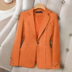 Elegant Orange Geometric Pattern Suit Collar Fashion Long Sleeve Casual - Orange - View 1