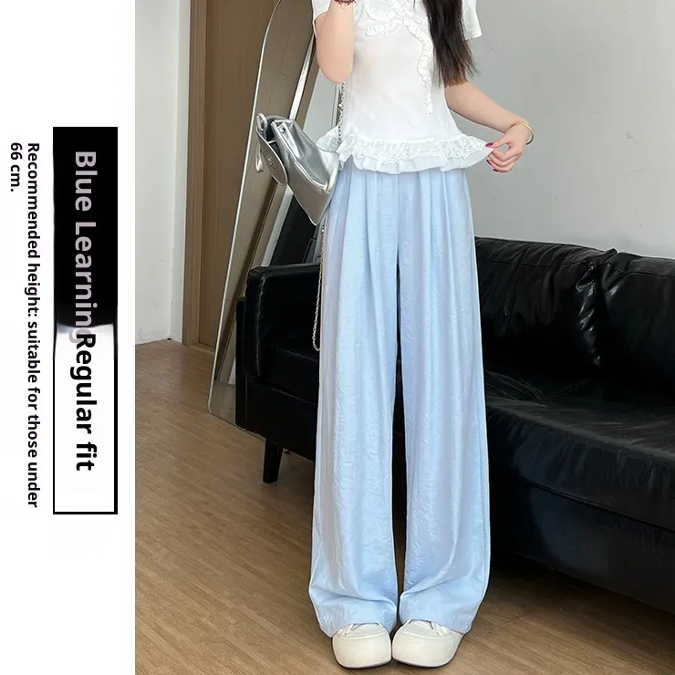 Casual Tall Sweatpants Idle Style White Wide Leg Pants - Blue