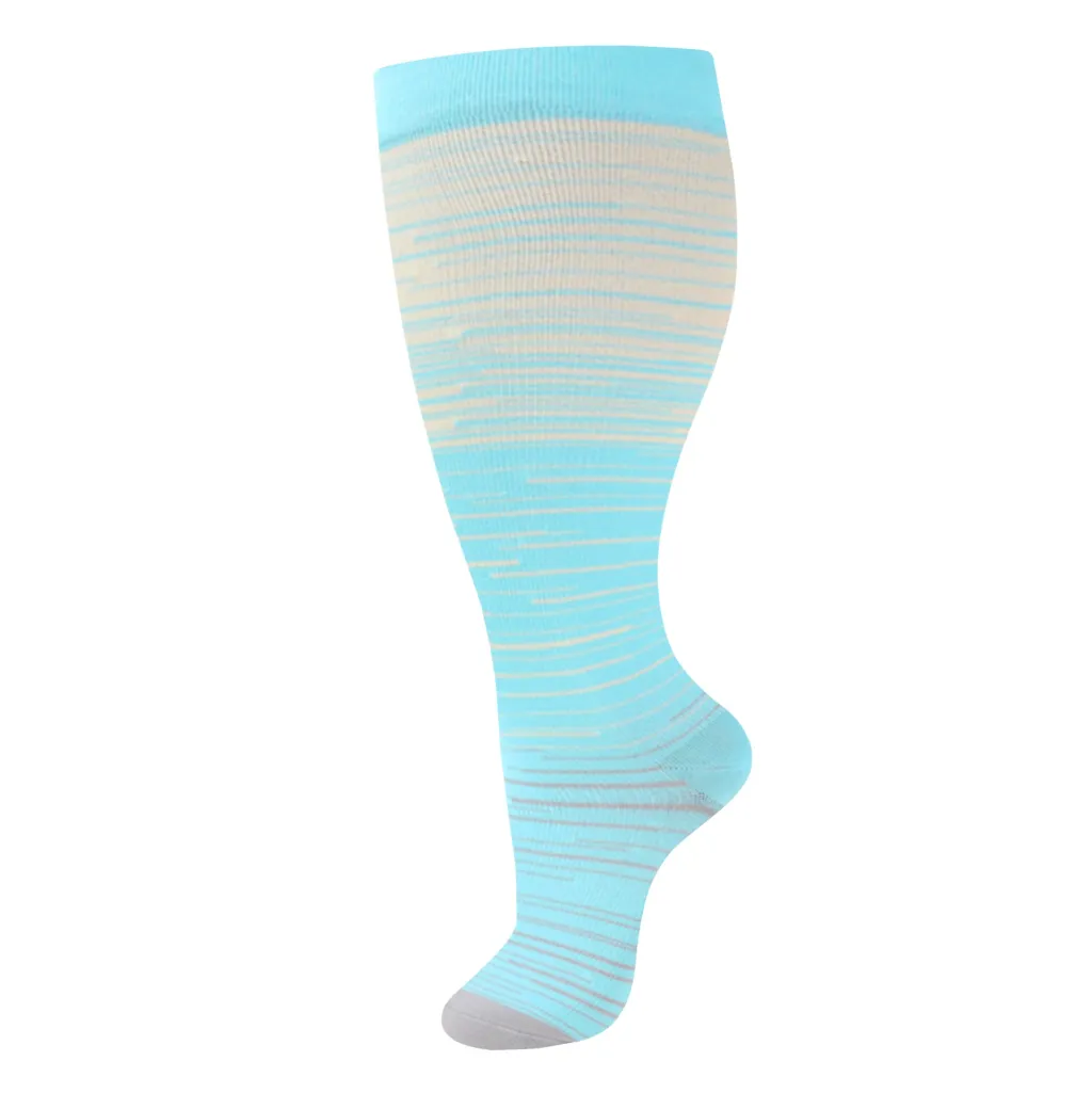 Plus-sized Sports High Elastic Plus-sized Long Tube Sports Calf Socks - Beige Gray Lines