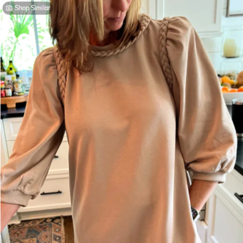 Woven Trim Puff Sleeve Dress