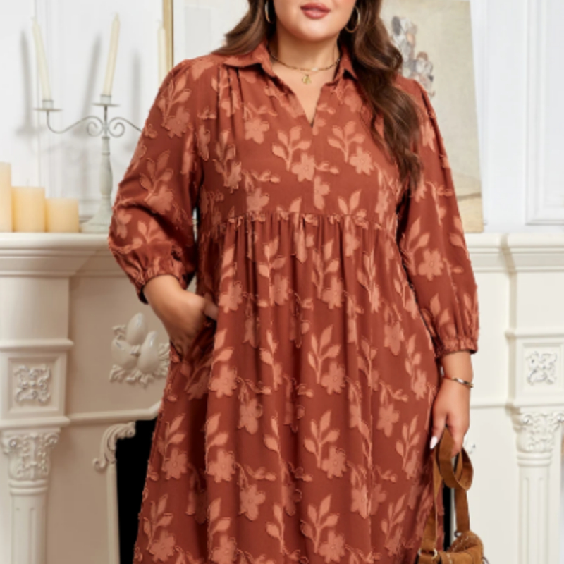 Large Size Textured 3D Flower 34 Sleeve Skirt