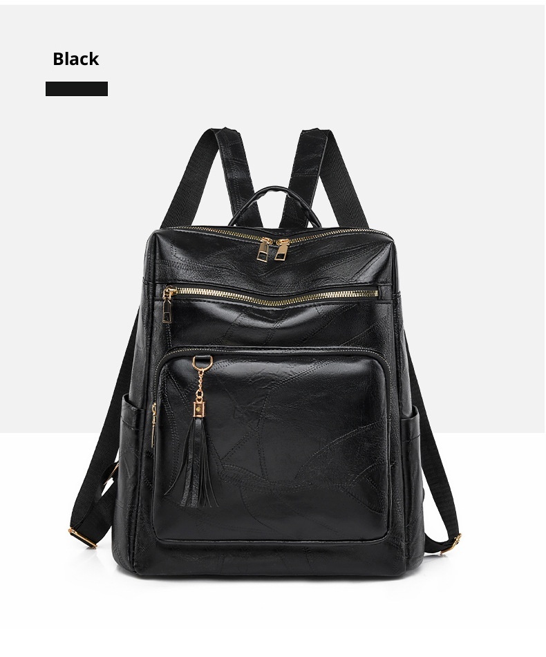 Large Boho Backpack with Tassel Zipper Vegan Leather