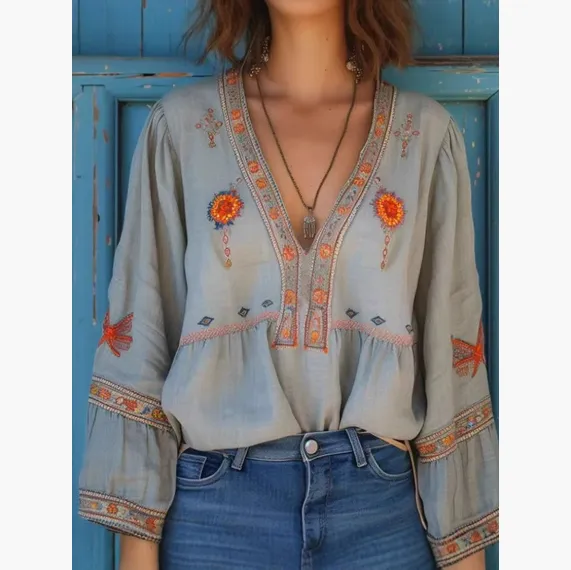 V neck Short sleeved Lace up Mori Blouse Cftyu096 - Shop at LoveMi