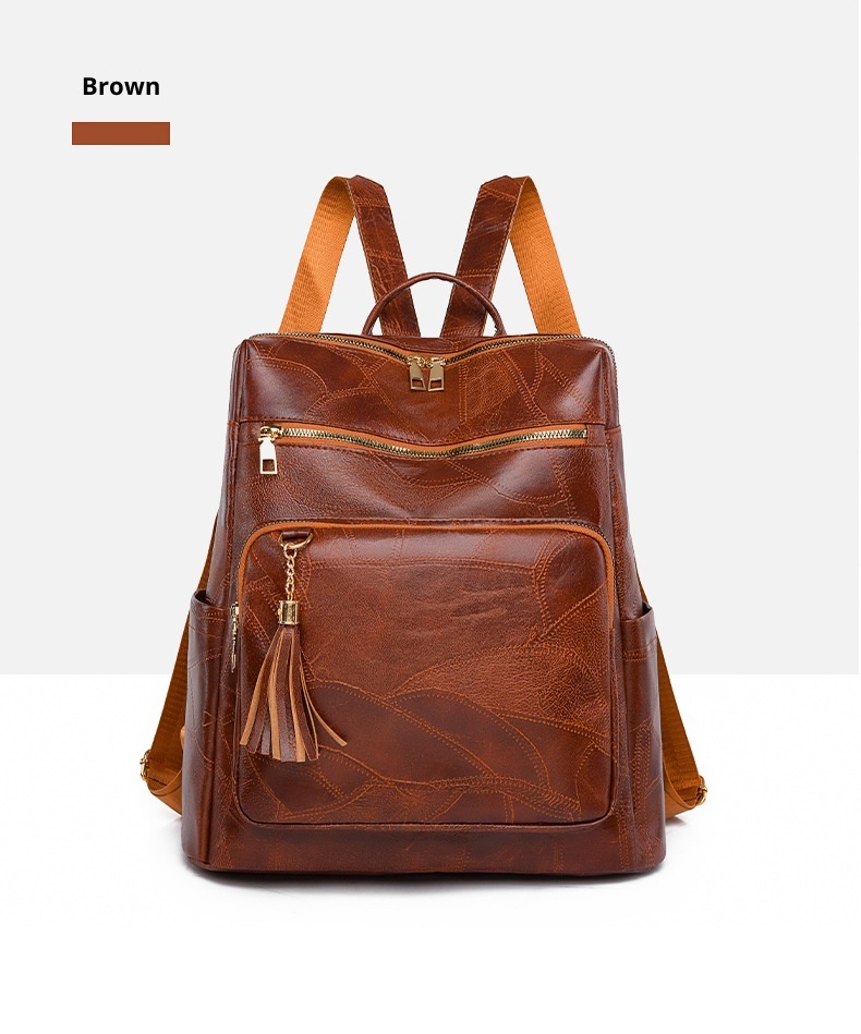 Large Boho Backpack with Tassel Zipper Vegan Leather