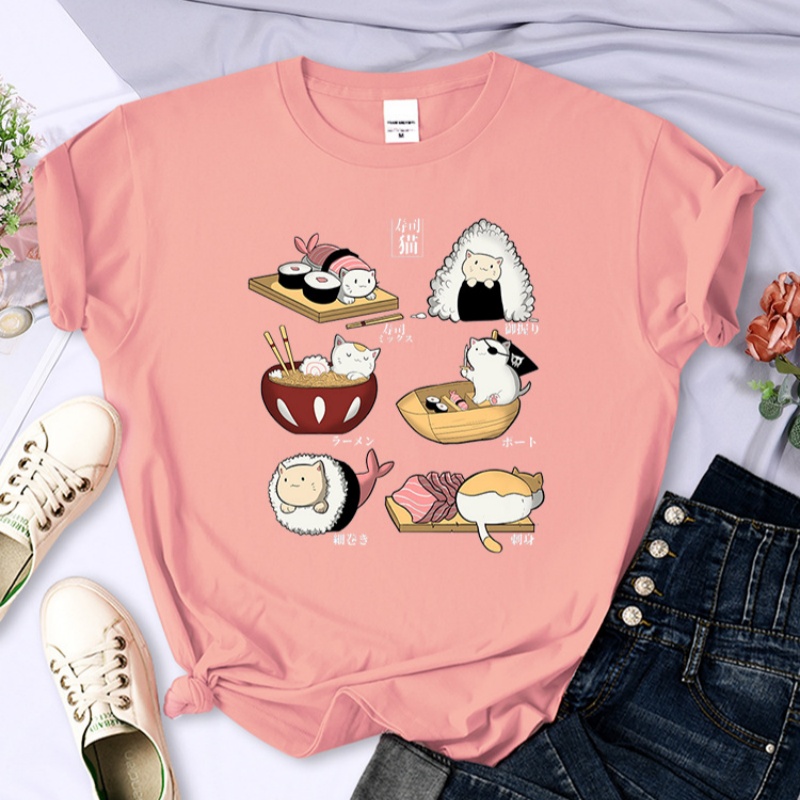 Sushi Cats Day Harajuku Print Female Shirts FashT-shirt