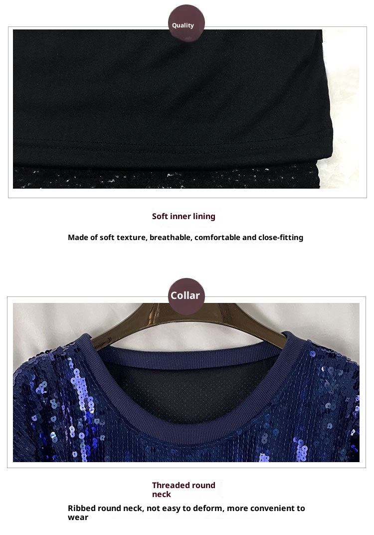 White Bull Head Motif Sequins Dress – Women's Mid-Length Hipster Glitter T-Shirt Skirt