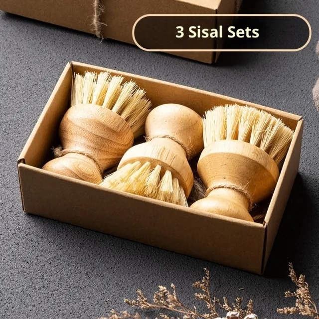 Marvelous Pot Cleaning Accessories Non stick Pan Cleaning Brush 3 Sisal Hair Gift Box - Shop at LoveMi