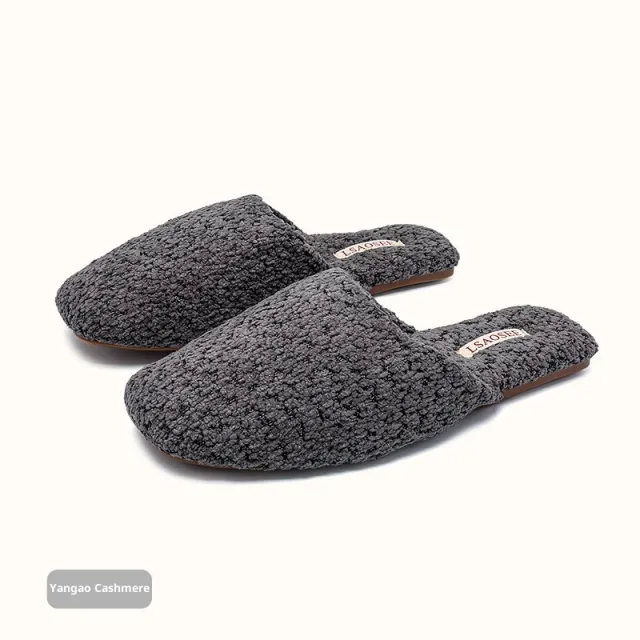 Autumn And Winter Fleece lined Thermal Cotton Slippers Women's Indoor Home Non slip Gray - Shop at LoveMi