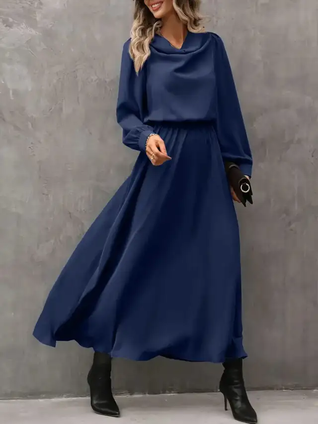 Women's Fashionable Long Sleeved Hanging Dress Blue - Shop at LoveMi
