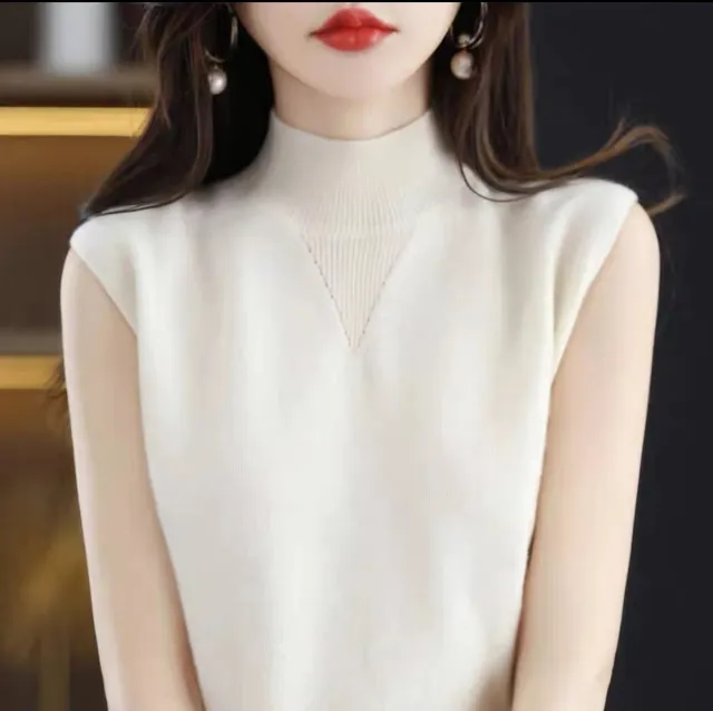 Half Turtleneck Knitted Bottoming Shirt Sleeveless Inner Match White - Shop at LoveMi