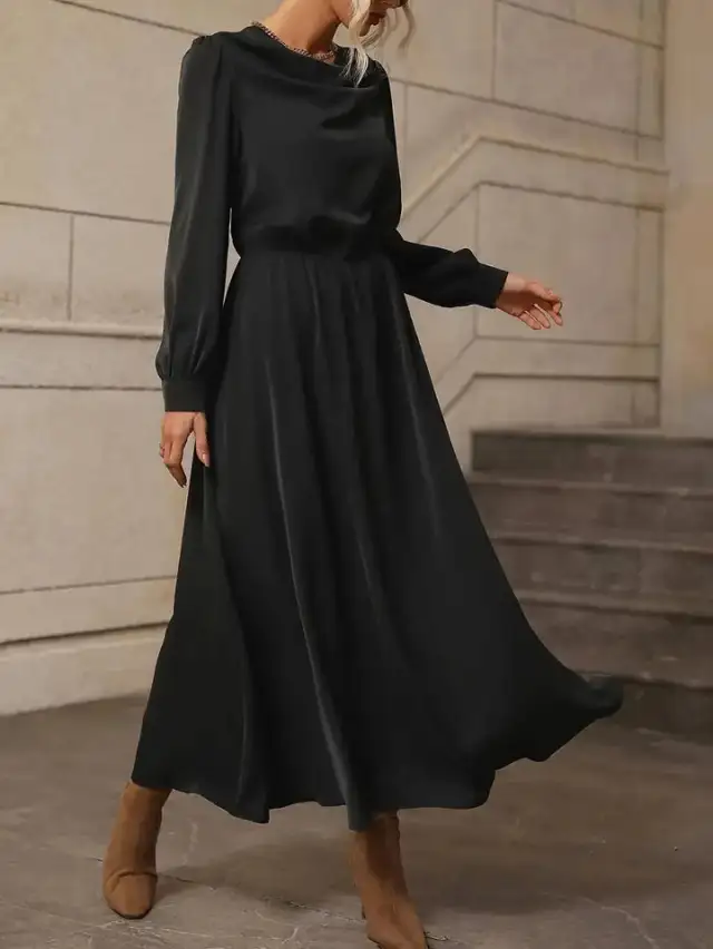 Women's Fashionable Long Sleeved Hanging Dress Black - Shop at LoveMi