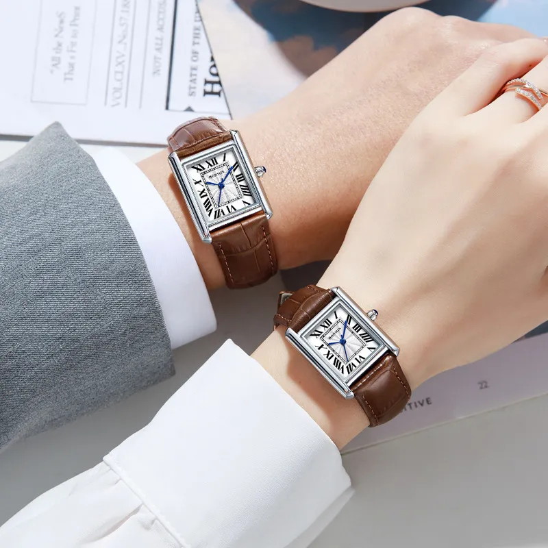 Couple Leather Watch Strap Simple Square Student's