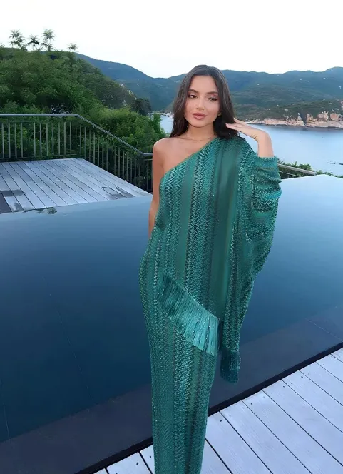 Bohemian style Serrated Striped Tassel Hem Set One Shoulder Dress - Shop at LoveMi