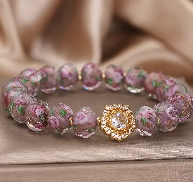 Glass Rose Glaze Amethyst Bracelet