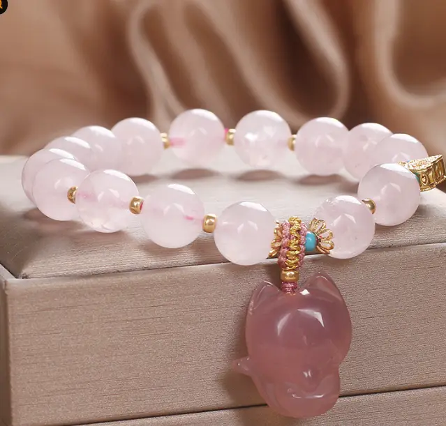 Natural Strawberry Quartz Bracelet Women's National Style Peach Blossom