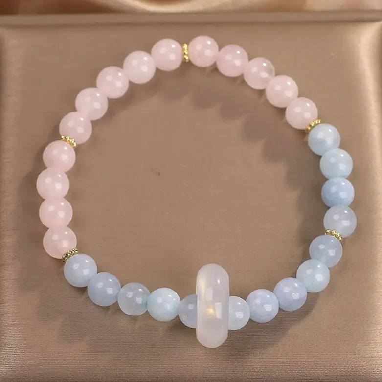 Natural Aquamarine Crystal Beaded Bracelet Chinese Style