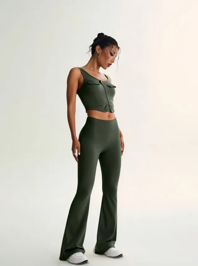 Yoga Workout Beauty Back High Waist Hip Lift Tight Belly Trimming Sports Suit Army Green - Shop at LoveMi