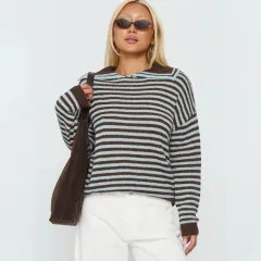 Fashion Leisure Commute Loose Striped Crew Neck Long Sleeves Sweater - Picture Color-M - View 1