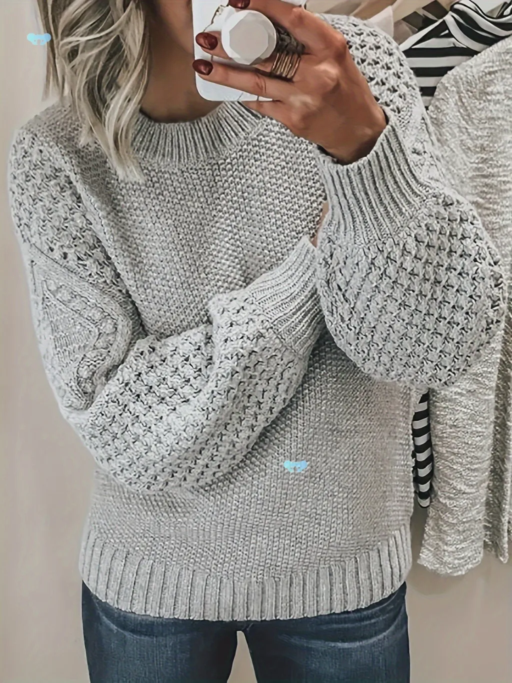 Warm Sweater Versatile Solid Color Outerwear Knitted Pullover For Women - Light Grey