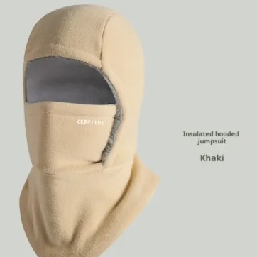 One piece Fleece lined Thickened Riding Windproof Mask Khaki - Shop at LoveMi