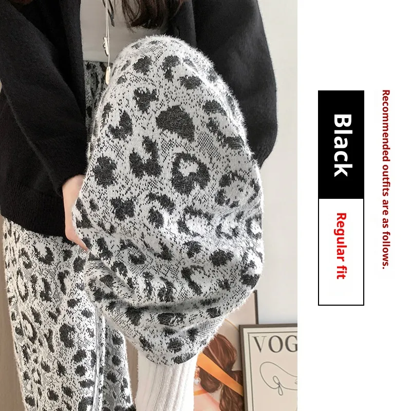 New High Waist Slimming Casual Soft Glutinous Leopard Print Wide Leg Pants For Women - Black