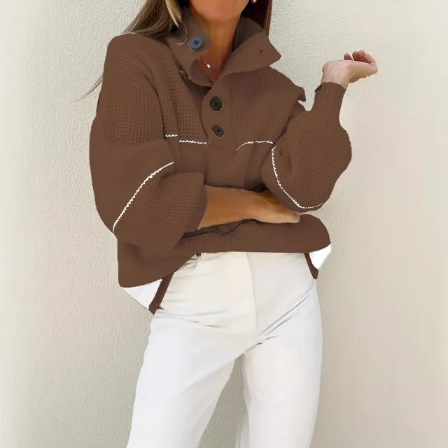 Autumn And Winter Women's Loose Striped Turtleneck Sweater Camel Color - Shop at LoveMi