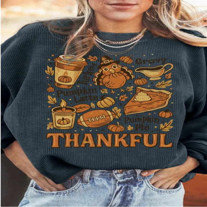 Dark Grey Twisted Ribbed THANKFUL Printed Baggy Sweatshirt - Dark Grey