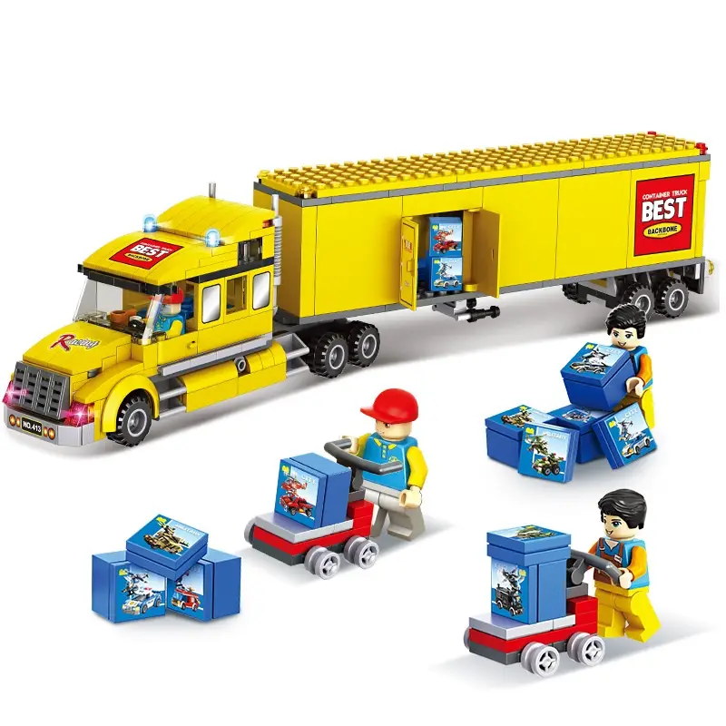 City Container Truck Transport Boy Children's Inserting Small Particle Building Blocks