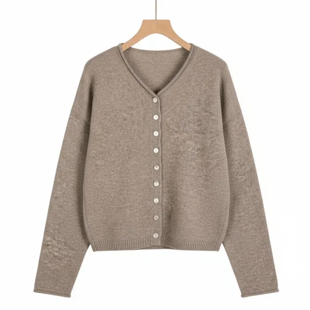 Women's Long Sleeve Solid Color Knitted Cardigan Camel - Shop at LoveMi