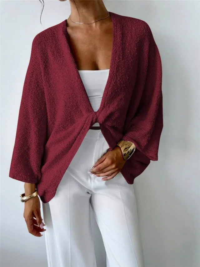 Women's Cross Deep V neck Loose Elegant Simple Sweater Red - Shop at LoveMi