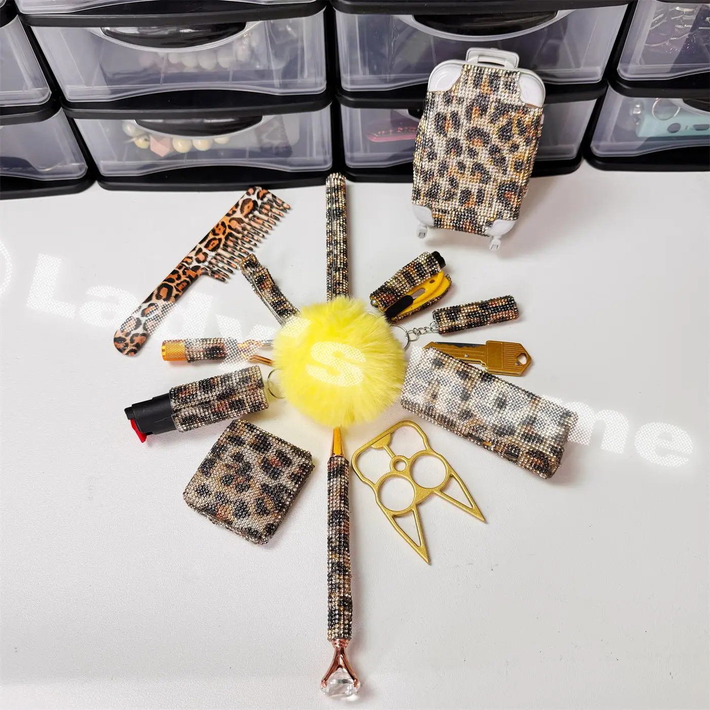 Gold Leopard Print Theme Mini Suitcase Set