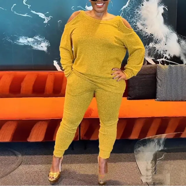 Suit Ankle tied Trousers Plus Size Two piece Suit Dark Yellow - Shop at LoveMi