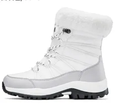 Winter Fleece-lined Thicker Non-slip Cotton-padded Shoes Outdoor Middle Boots - White - View 1